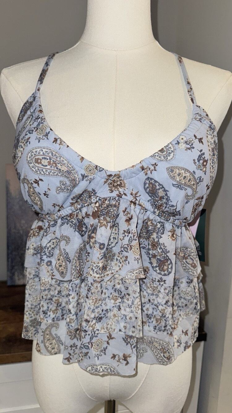 Wild Fable Women’s Small Light Blue Paisley Floral Tiered Halter Top NWT Target